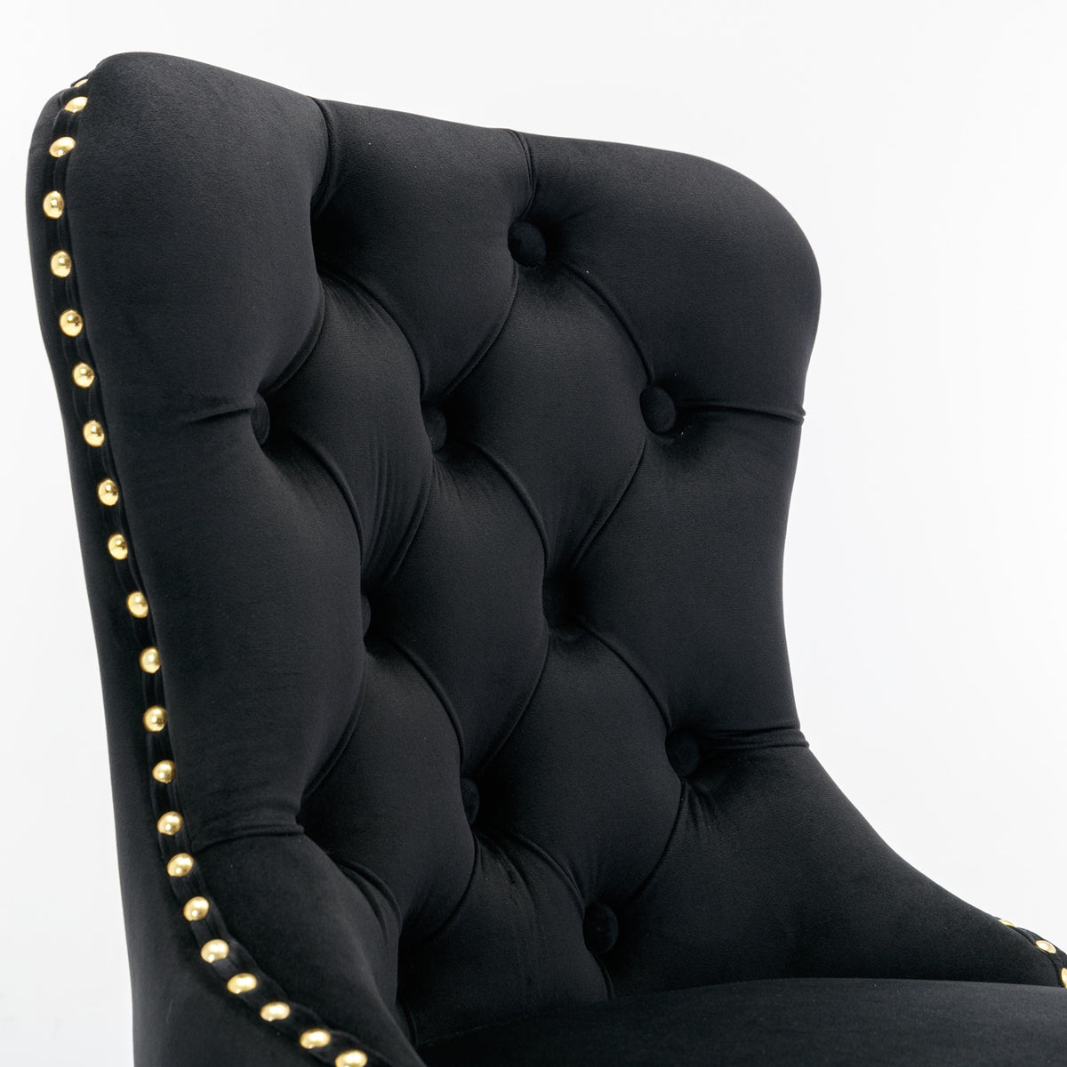 Set of 2 Height Adjustable Upholstered Tufted Velvet Armless Bar Stools with Gold Details- Black