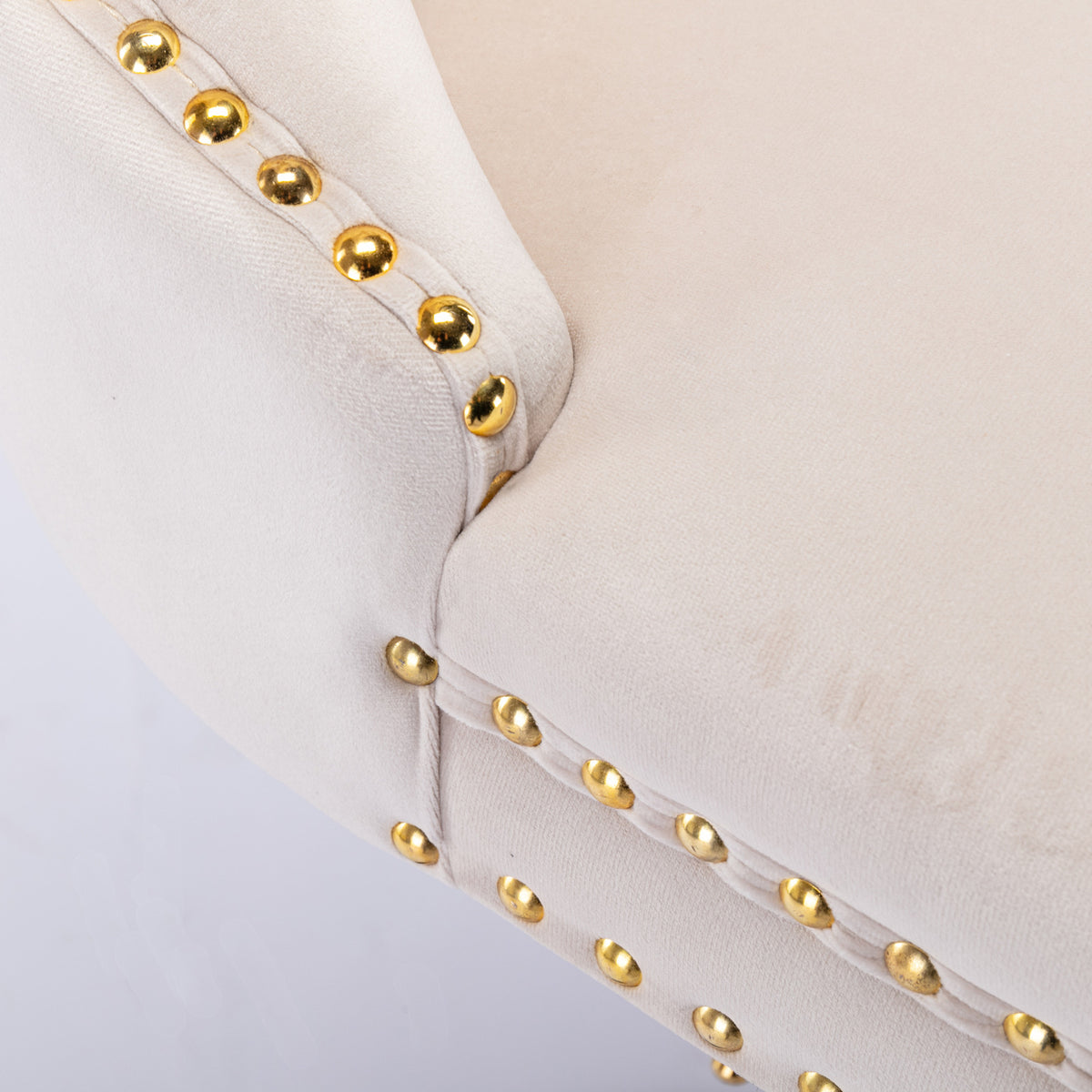 Set of 2 Height Adjustable Upholstered Tufted Velvet Armless Bar Stools with Gold Details- Beige