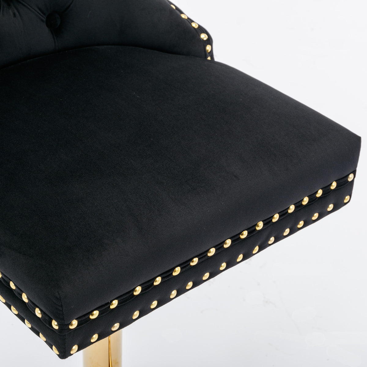 Set of 2 Height Adjustable Upholstered Tufted Velvet Armless Bar Stools with Gold Details- Black