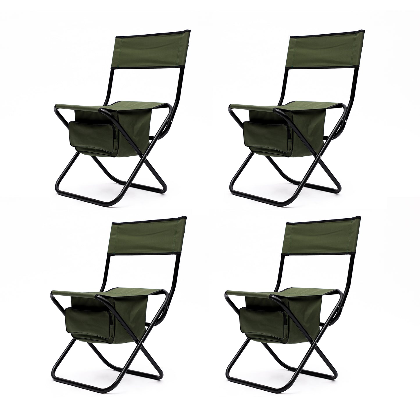 Set of 5 Outdoor Camping Foldable Chair and Roll up Portable Table- Black+Green