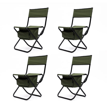 Set of 5 Outdoor Camping Foldable Chair and Roll up Portable Table- Black+Green