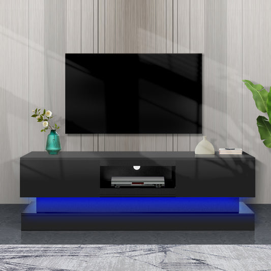 55 inches Modern and Simple Design Television Stand Organizing Cabinet- Black