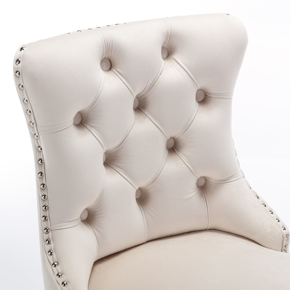 Set of 2 Upholstered Tufted Velvet Armless Bar Stools with Chrome Base Legs- Beige