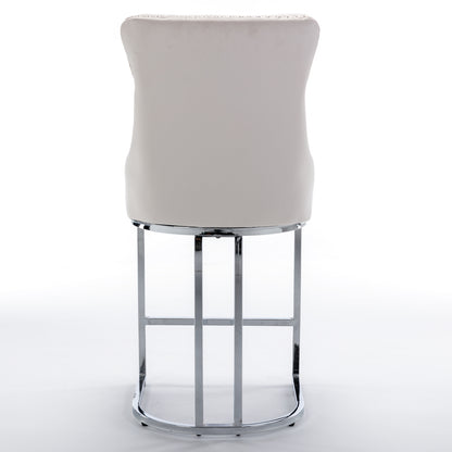 Set of 2 Upholstered Tufted Velvet Armless Bar Stools with Chrome Base Legs- Beige