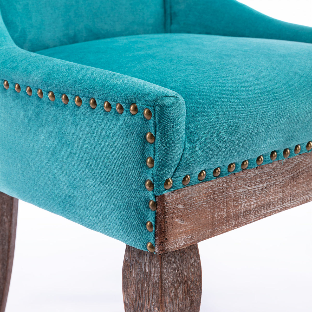 Mid-Century Modern Dining Accent Chair Set of 2 with Nailhead Trim- Blue