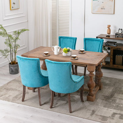 Mid-Century Modern Dining Accent Chair Set of 2 with Nailhead Trim- Blue