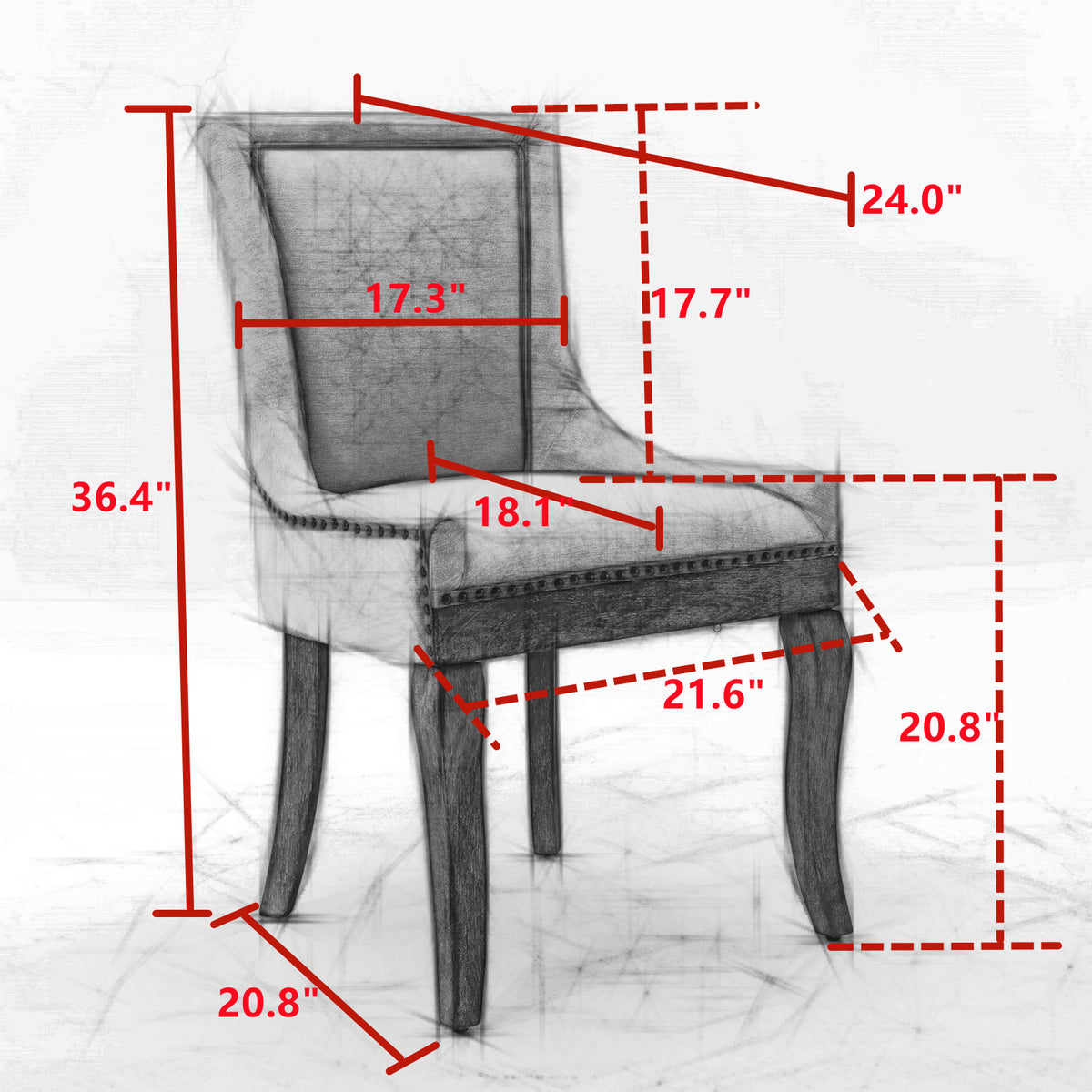 Mid-Century Modern Dining Accent Chair Set of 2 with Nailhead Trim- Blue