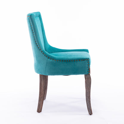 Mid-Century Modern Dining Accent Chair Set of 2 with Nailhead Trim- Blue