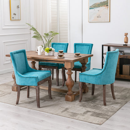 Mid-Century Modern Dining Accent Chair Set of 2 with Nailhead Trim- Blue