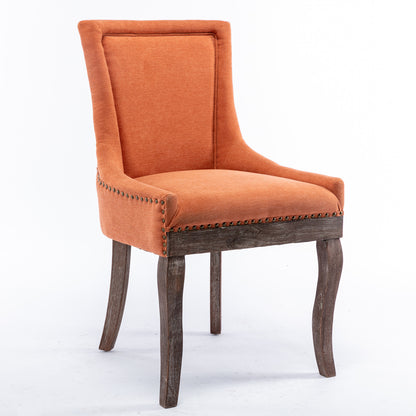 Mid-Century Modern Dining Accent Chair Set of 2 with Nailhead Trim- Orange