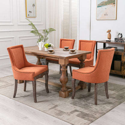Mid-Century Modern Dining Accent Chair Set of 2 with Nailhead Trim- Orange
