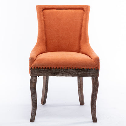 Mid-Century Modern Dining Accent Chair Set of 2 with Nailhead Trim- Orange