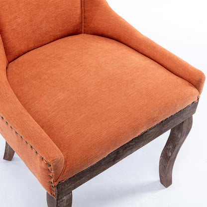 Mid-Century Modern Dining Accent Chair Set of 2 with Nailhead Trim- Orange