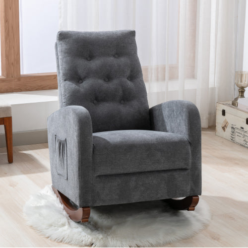 Living Room Chair Lazy Recliner Comfortable Fabric High Back Armchair- Antique Gray