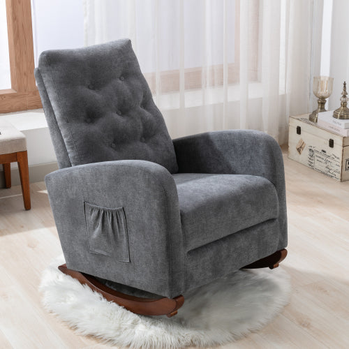 Living Room Chair Lazy Recliner Comfortable Fabric High Back Armchair- Antique Gray