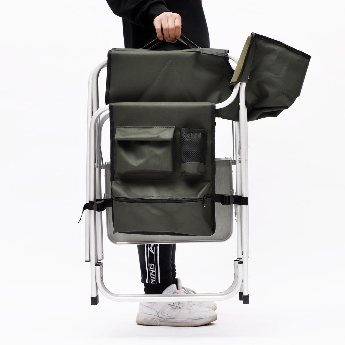 2pcs Padded Folding Outdoor Chair with Pockets Oversized Directors Chair- Green