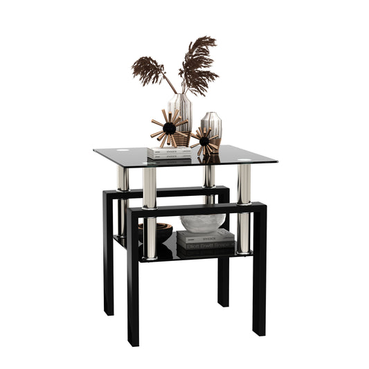 Modern Tempered Glass Coffee and Tea Table Square End Table in Black