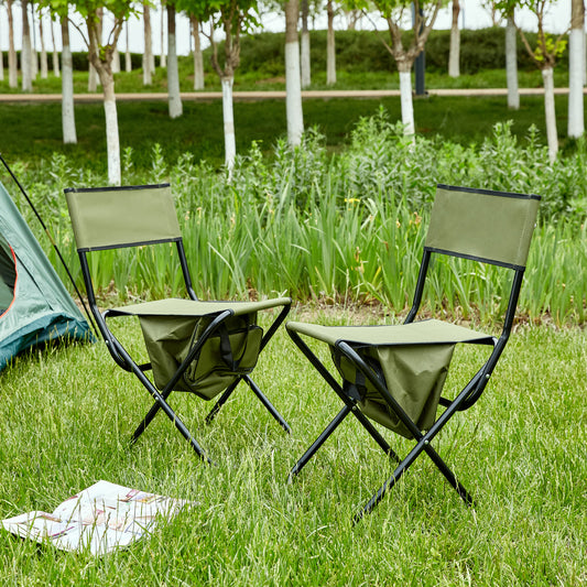 2 Pcs/Set Portable Folding Outdoor Camping Chair with Storage Bag- Green