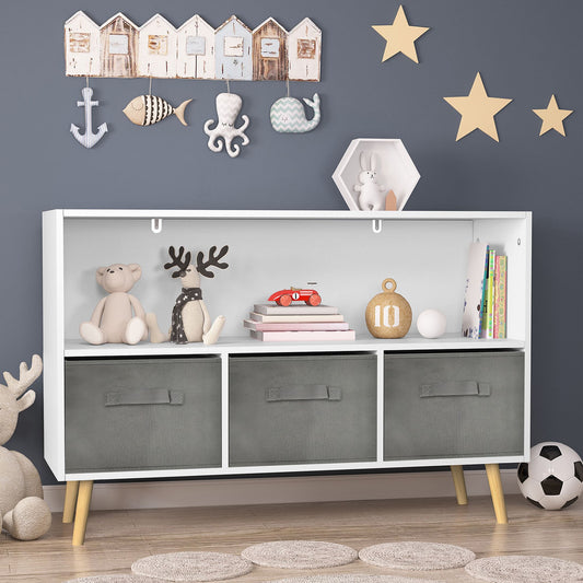 Kid’s Bookcase with Collapsible Drawers Toy Storage Organizer- White+Gray