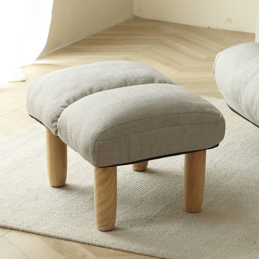 Modern Contemporary Linen Ottoman Foot Stool with Wooden Finish- Gray