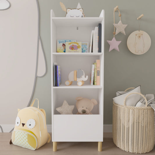 Free Standing 4 Tier Kid’s Bookcase and Toy Storage Organizer in White