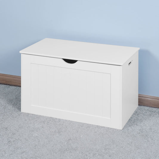 Lift Top Entryway Storage Cabinet with 2 Safety Hinges Wooden Toy Box- White