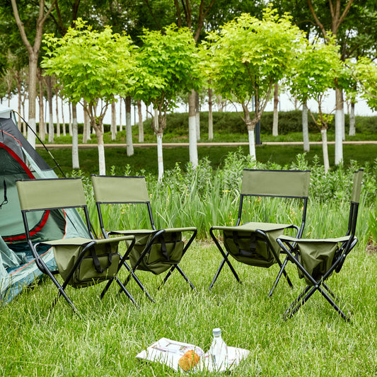 4 pcs Portable Outdoor Camping Fishing Picnic Chairs with Storage Bag- Green