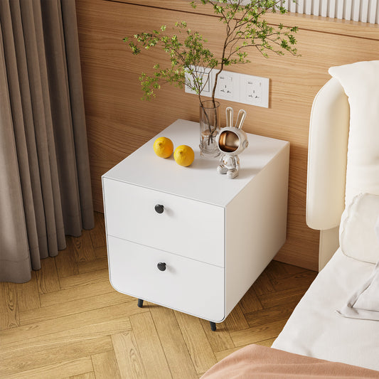 2 Drawers Nordic Minimalist Bedside Steel Cabinet with Round Handle- White
