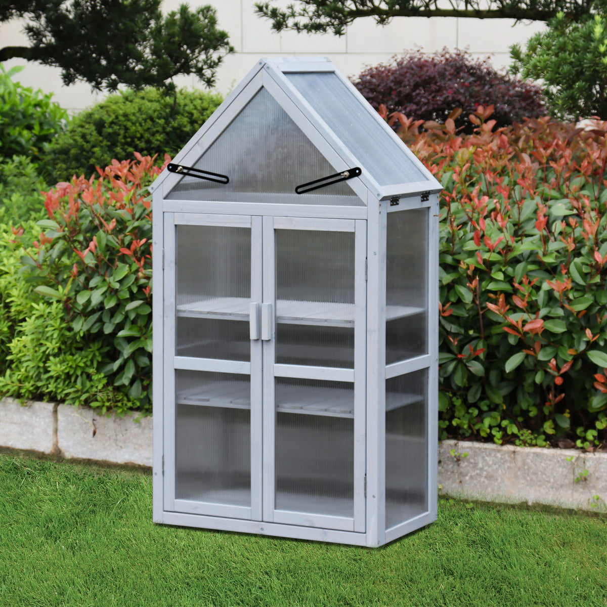 Mini Greenhouse Kit Indoor and Outdoor Tiered Plant Display Stand- White