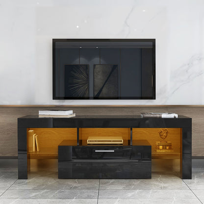 Modern TV Console Storage Media TV Organizing Cabinet Worktop- Black
