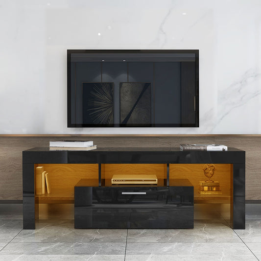 Modern TV Console Storage Media TV Organizing Cabinet Worktop- Black