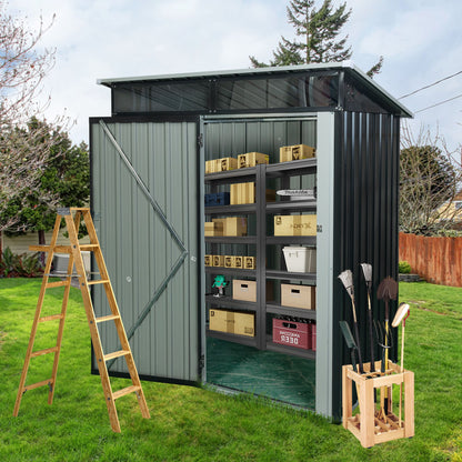 5ft x 3ft Outdoor Metal Weatherproof Storage Shed with Transparent Plate- Black