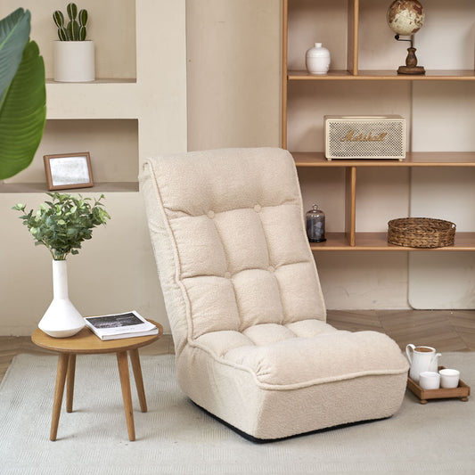 Single Seater Japanese Style Thick Cushioned Lazy Tatami Recliner Sofa- White