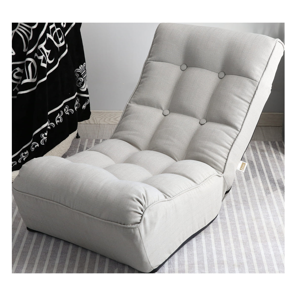 Single Seater Japanese Style Thick Cushioned Lazy Tatami Recliner Sofa- Gray