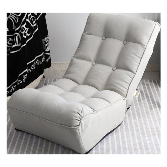 Single Seater Japanese Style Thick Cushioned Lazy Tatami Recliner Sofa- Gray