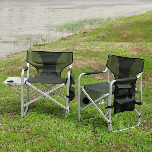 2pcs Padded Folding Outdoor Chair with Pockets Oversized Directors Chair- Green
