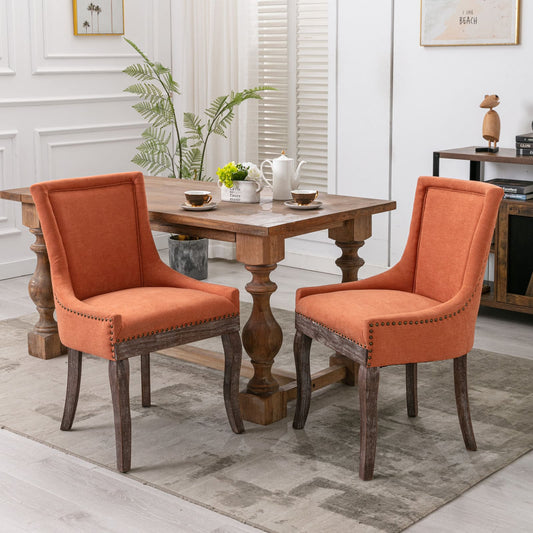 Mid-Century Modern Dining Accent Chair Set of 2 with Nailhead Trim- Orange