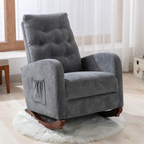 Living Room Chair Lazy Recliner Comfortable Fabric High Back Armchair- Antique Gray
