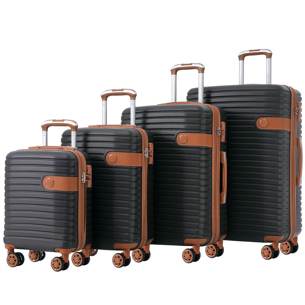 Set of 4 Expandable Lightweight Suitcase with Packing Cubes TSA Lock and Spinner Wheels - Coffee and Black