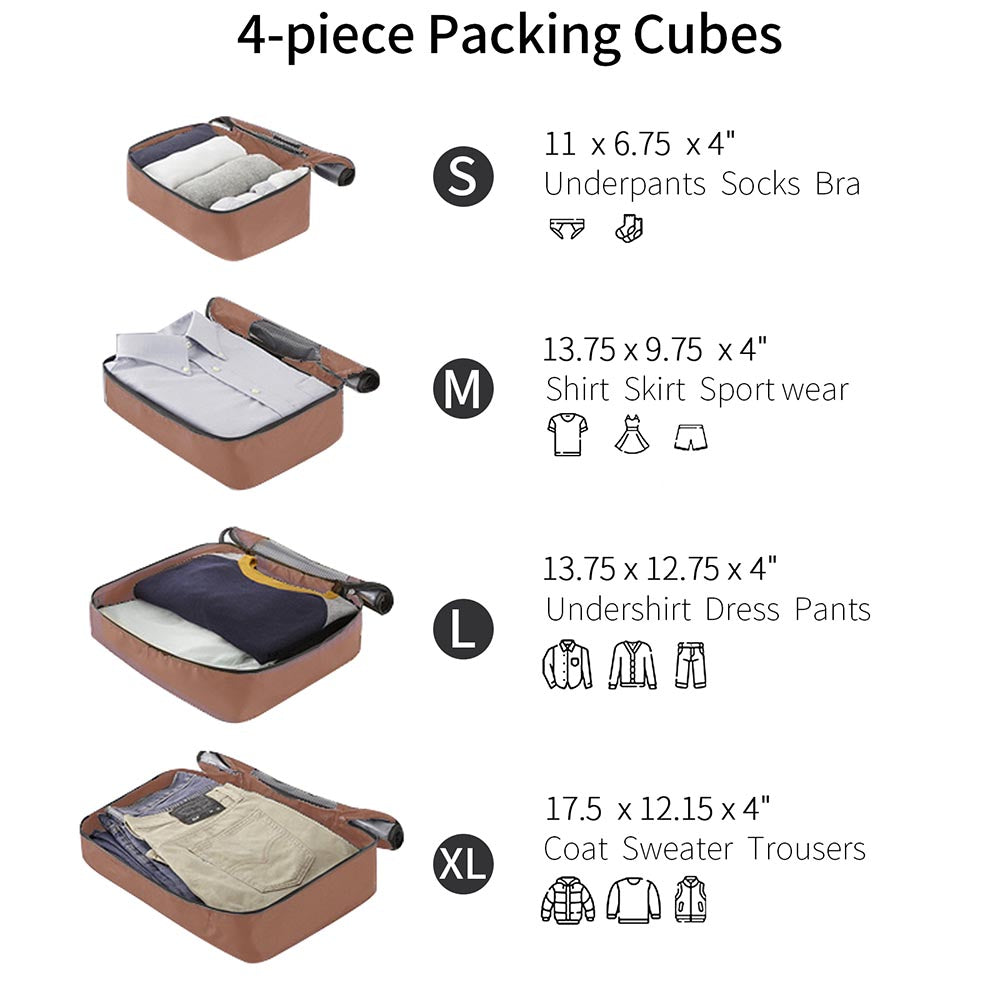 Set of 4 Expandable Lightweight Suitcase with Packing Cubes TSA Lock and Spinner Wheels - Coffee and Black