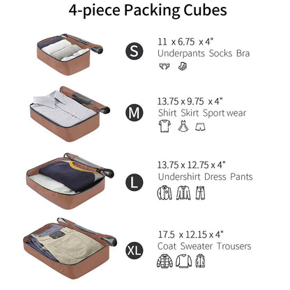 Set of 4 Expandable Lightweight Suitcase with Packing Cubes TSA Lock and Spinner Wheels - Coffee and Black