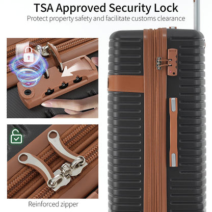 Set of 4 Expandable Lightweight Suitcase with Packing Cubes TSA Lock and Spinner Wheels - Coffee and Black