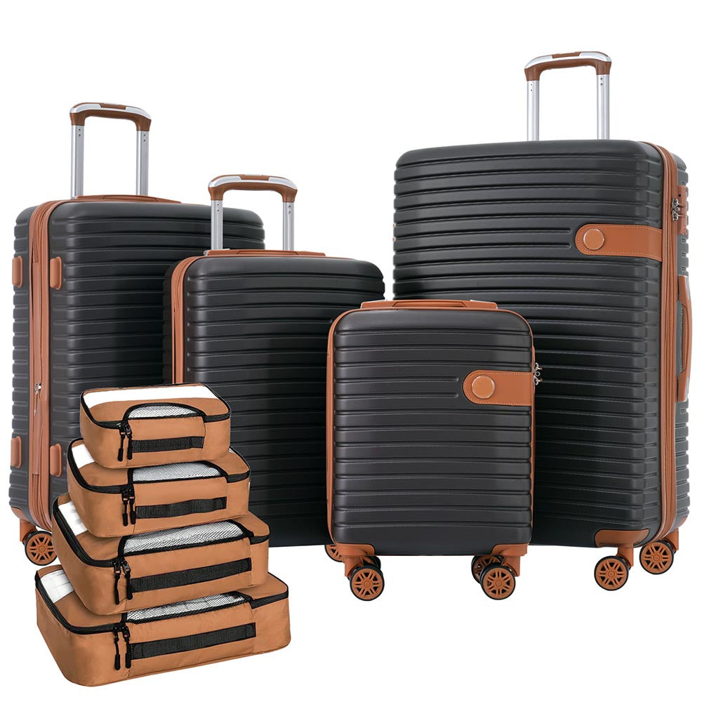 Set of 4 Expandable Lightweight Suitcase with Packing Cubes TSA Lock and Spinner Wheels - Coffee and Black