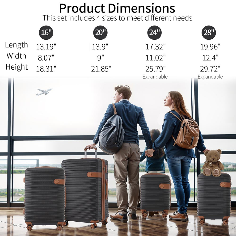 Set of 4 Expandable Lightweight Suitcase with Packing Cubes TSA Lock and Spinner Wheels - Coffee and Black