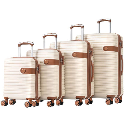 Set of 4-Piece Expandable Lightweight Suitcase with Packing Cubes TSA Lock and Spinner Wheels - Cream