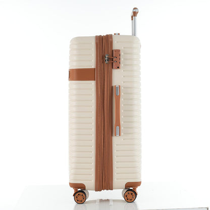 Set of 4-Piece Expandable Lightweight Suitcase with Packing Cubes TSA Lock and Spinner Wheels - Cream