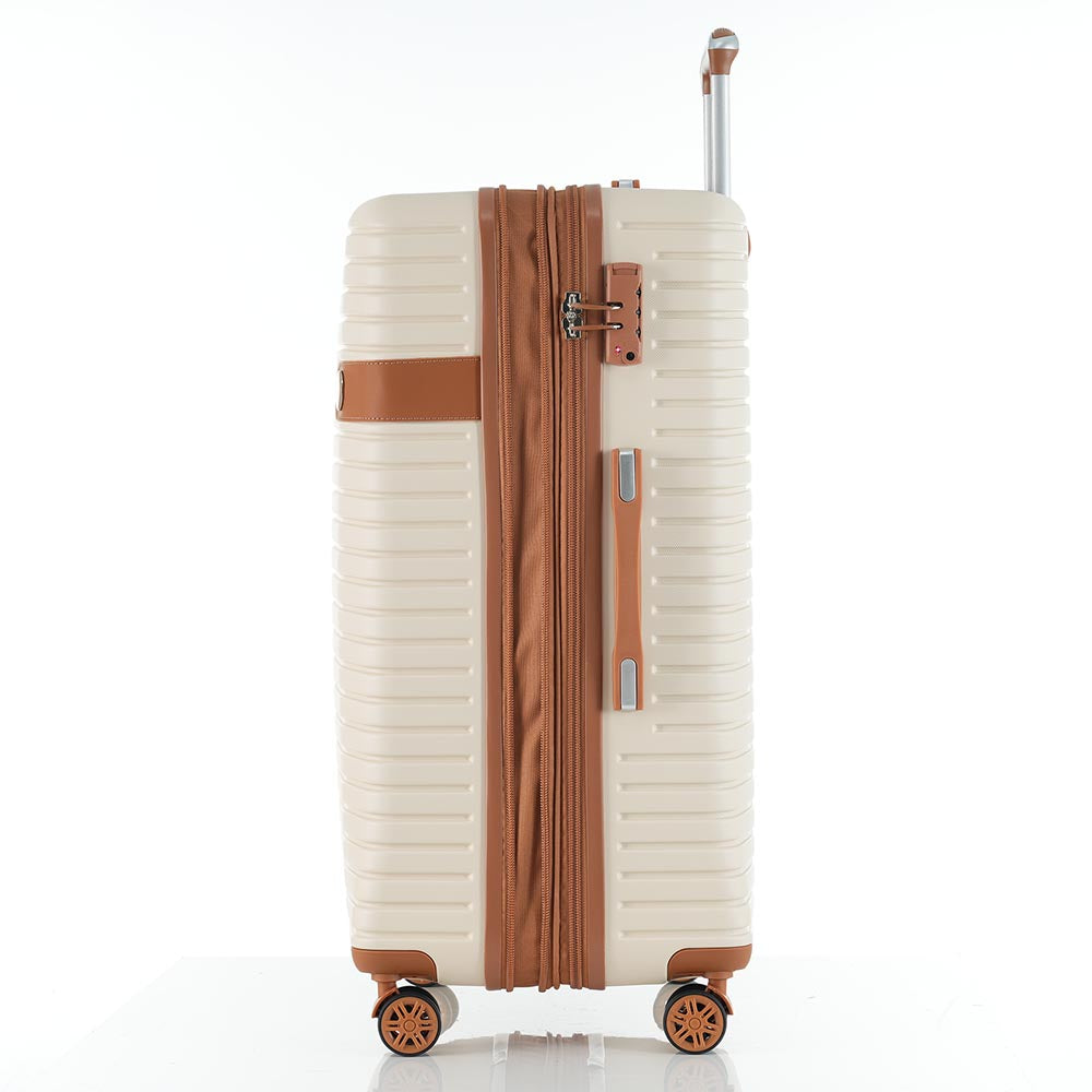 Set of 4-Piece Expandable Lightweight Suitcase with Packing Cubes TSA Lock and Spinner Wheels - Cream