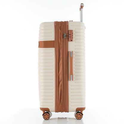 Set of 4-Piece Expandable Lightweight Suitcase with Packing Cubes TSA Lock and Spinner Wheels - Cream