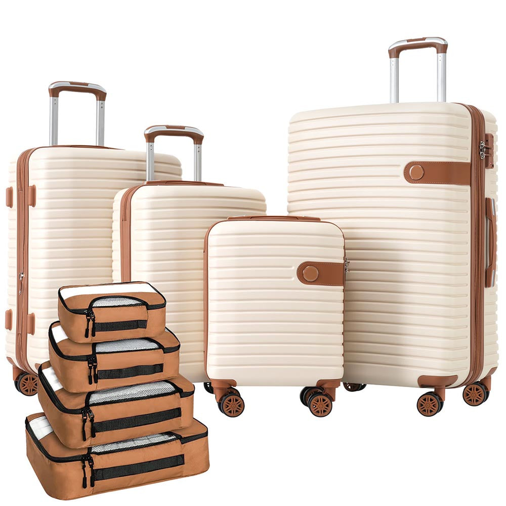 Set of 4-Piece Expandable Lightweight Suitcase with Packing Cubes TSA Lock and Spinner Wheels - Cream