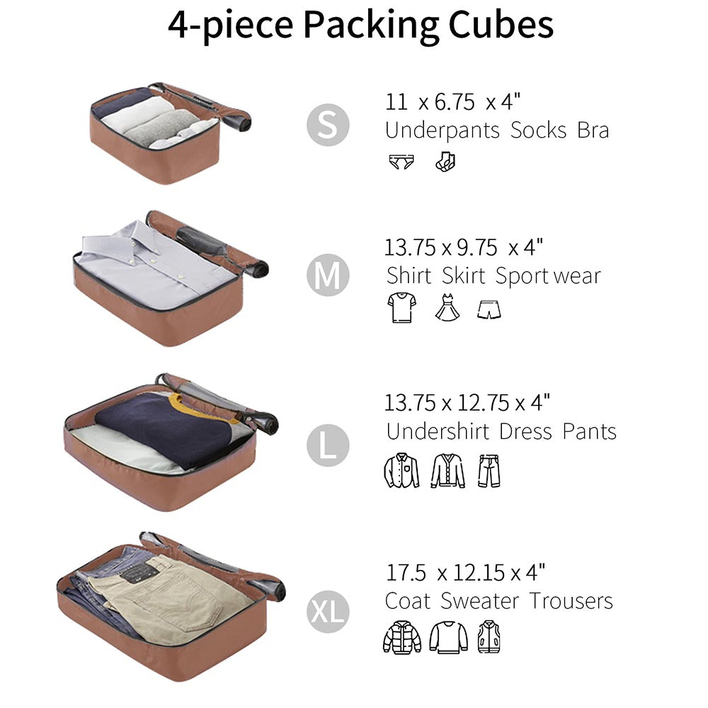 Set of 4-Piece Expandable Lightweight Suitcase with Packing Cubes TSA Lock and Spinner Wheels - Cream